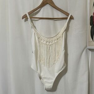 Wolf & Whistle Boho 1 Piece Cream Swimsuit